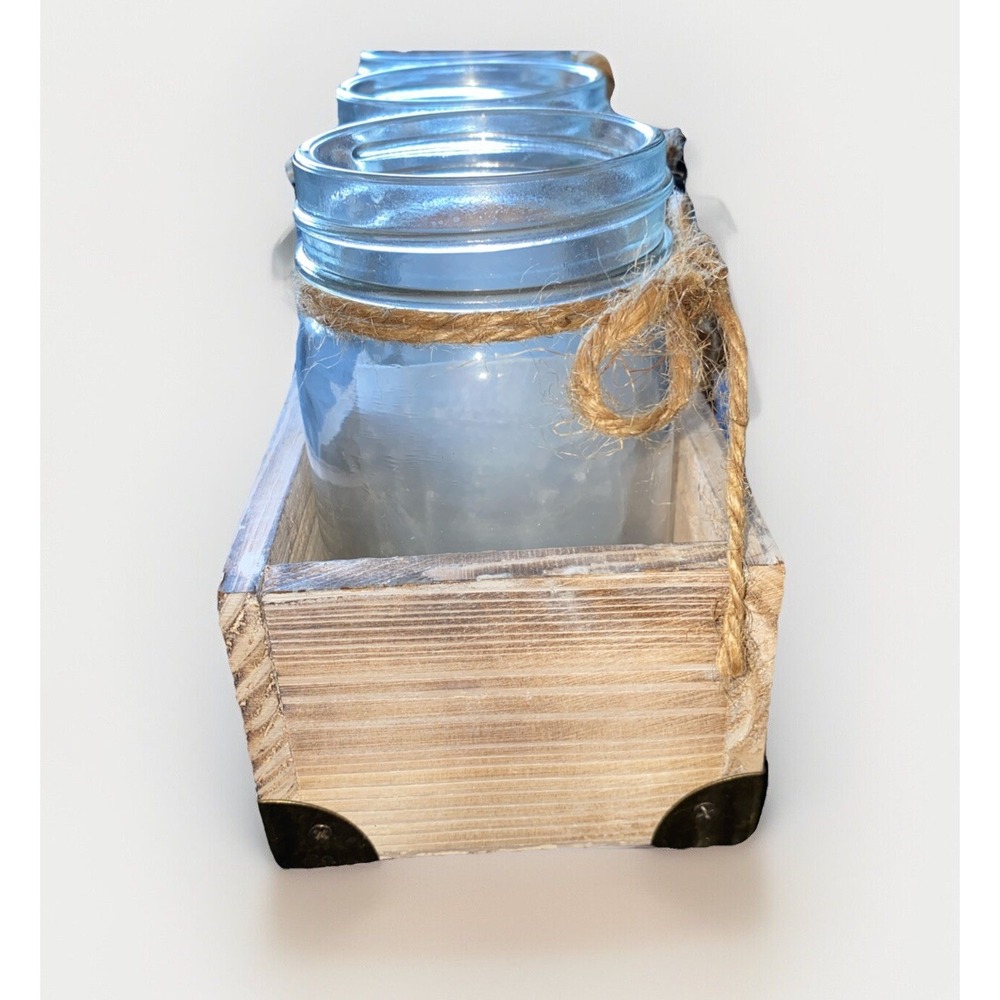 White Rustic Wood Mason‎ Jar Centerpice For Home Wedding Storage Decoration - Picture 6 of 6